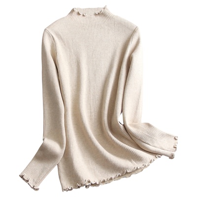 木耳边半高领内搭毛衣女针织衫