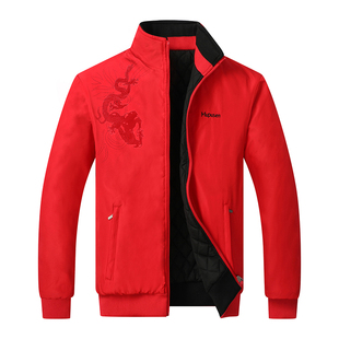 冬季男式运动棉服双面穿外套防风立领保暖棉袄冬天红色加厚棉夹克