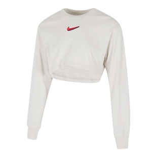 Nike耐克女子长袖T恤夏新款宽松印花高腰短款露脐上衣HV5006-072