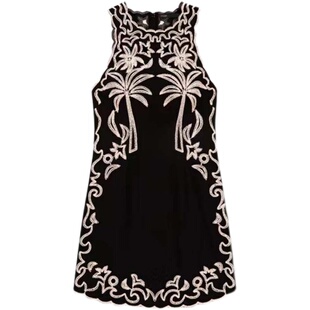 XZY/欣争艳 微胖mm高端复古重工花边刺绣连衣裙女夏无袖收腰短裙