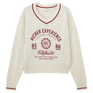 MOUSSY 春季新品英伦学院风字母V领针织衫毛衣028HAZ70-1001