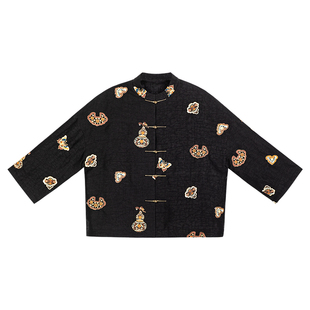 福绣墨锦丨一城风絮丨冬款真丝香云纱龟裂纹上衣盘金绣棉袄外套女