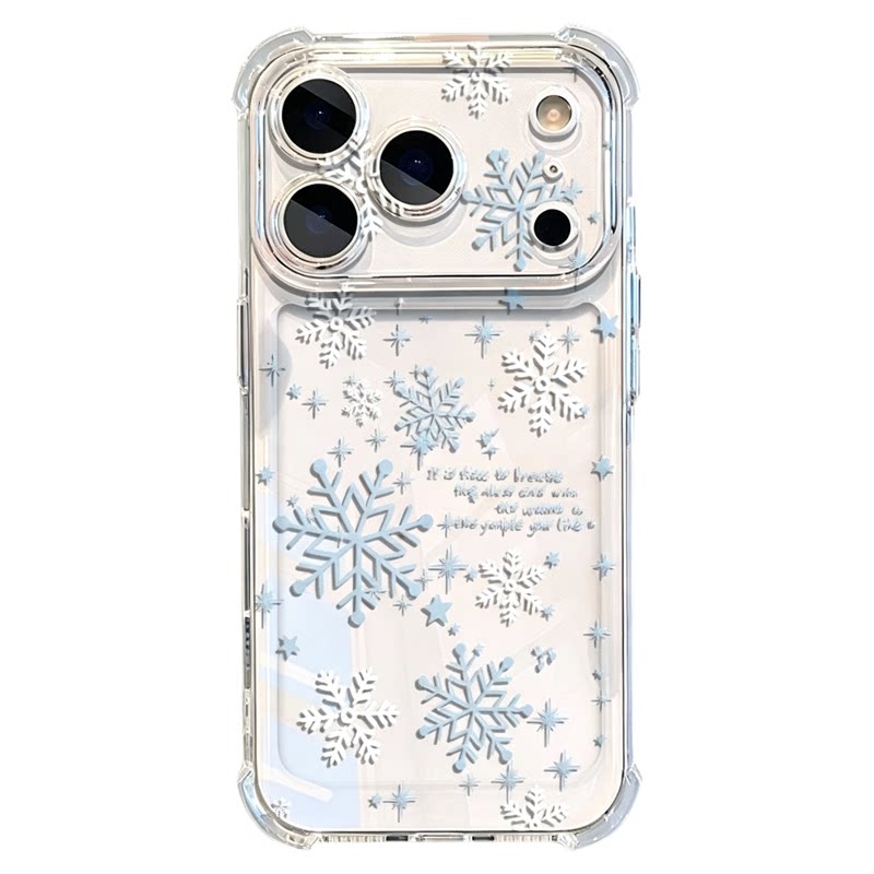 Clear Shockproof Light Blue Snowflake Star Phone Case 适用 iPhone 17 Pro Max 16 15 Minimalist Cover