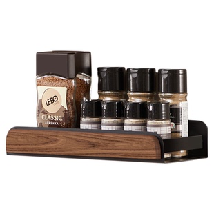 新款多功能壁挂厨房调料品胡桃木置物架壁挂式厨房调料架置物架