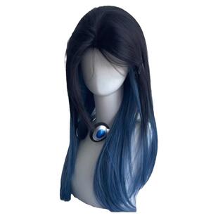 【星宿狼】男女长直发黑蓝拼接挑染高层次水母鲻鱼头假发全头套