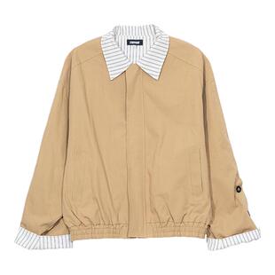 Holocene美式潮牌复古翻领拼接条纹夹克男女秋季宽松长袖开衫外套