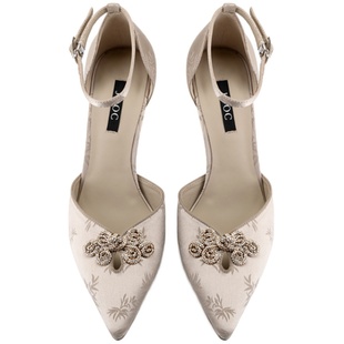 JOOC玖诗一字带中空细高跟单鞋新款尖头性感旗袍新中式穿搭婚鞋