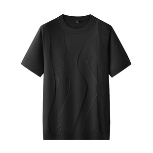 杉杉大码针织短袖T恤男士新款高级感圆领提花内搭毛衣商务上衣