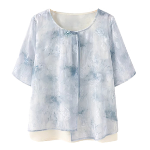 妈妈夏装短袖小衫中老年人新中式女款t恤衣服洋气2025新款上衣薄
