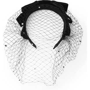 周也复古头纱发箍加宽丝绒蝴蝶结钻面纱头饰高级礼服配饰造型发饰