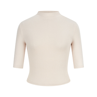 MosesQueen魔西女王半高领中袖上衣女短款露脐五分袖紧身短袖t恤