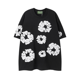 DENIM TEARS木棉花发泡印花美潮休闲宽松男女情侣短袖T恤休闲套装