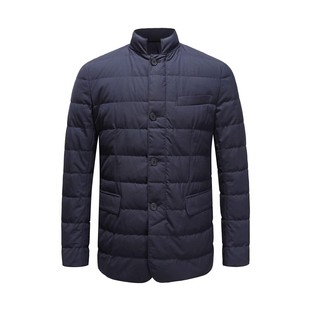 【商场同款】Lavico朗维高男装灰蓝立领绗线白鹅绒羽绒服男士外套