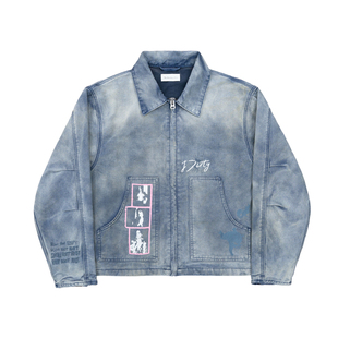TBR 朋克印花法工蓝j22珠帆布薄款夹克短款版型夹克