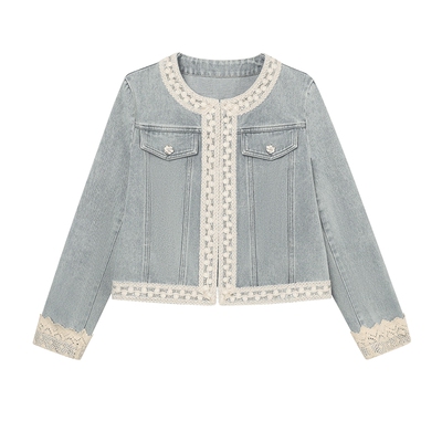 白鹿语高级感花边拼接牛仔外套