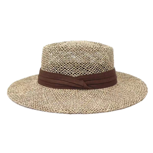 老钱风轻奢草帽女士夏季凹顶优雅咸草编礼帽英伦度假镂空遮阳帽子