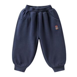 右欧儿童加绒卫裤运动裤可爱洋气冬季新款童装男女童加厚束脚裤子