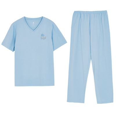 铜牛V领半袖家居服男士套装