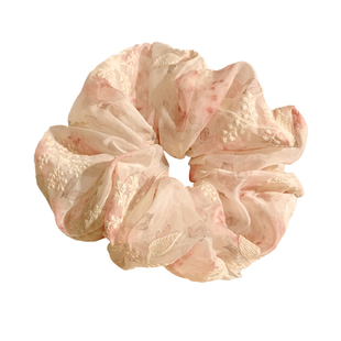 桃染春色~粉色刺绣大肠发圈女高级感发绳扎头发丸子头超大号发绳