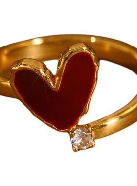 红色爱心锆石戒指轻奢高级感指环
