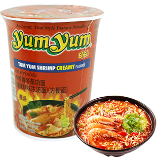 泰国进口养养牌yumyum冬阴功面酸辣虾味浓汤桶装方便泡面70g杯面