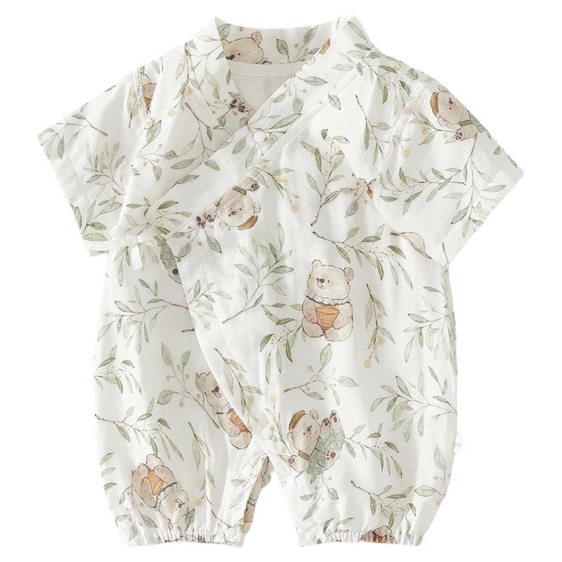 皮偌乔婴儿连体衣纱布纯棉夏季短连身衣/爬服/哈衣