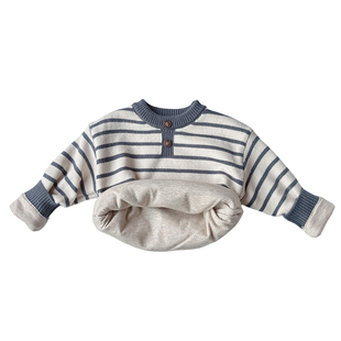 男宝宝德绒毛衣新款儿童秋冬装上衣加绒洋气男童阳离子毛线衣加厚