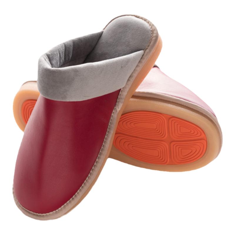 老年人防滑真皮棉拖鞋冬季保暖居家用防水加绒加厚牛筋底男女棉鞋