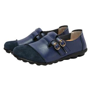 春秋新款妈妈鞋特大码43 44防滑底豆豆鞋40 42百搭休闲鞋女士皮鞋