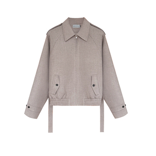 TRENDYWU 静奢法式“迪木尔”燕麦色毛呢军装哈林顿厚休闲外套