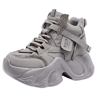 时尚爆款厚底内增高带钻老爹鞋女款加绒2025秋冬新款真皮休闲单鞋