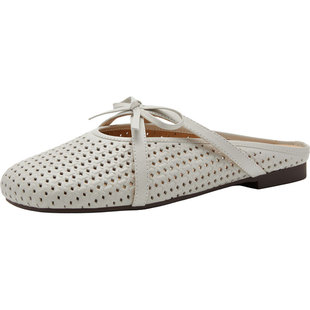 奥莱Nine West/玖熙镂空系带穆勒鞋女平底包头舒适百搭凉拖鞋
