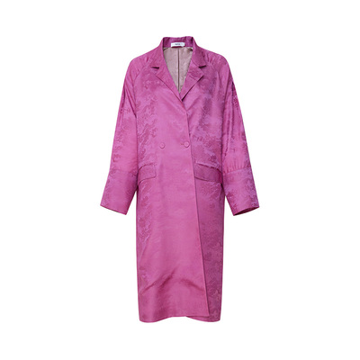 桃红色真丝风衣百搭复古温婉大方