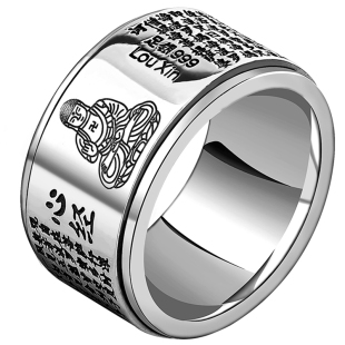 999足银十二生肖本命佛戒指转动男士纯银复古霸气个性男潮女扳指