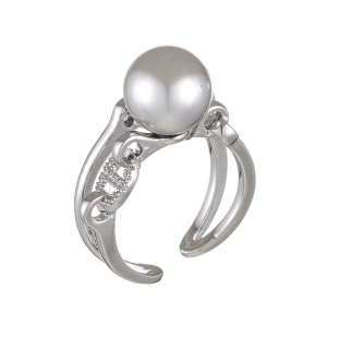 富家千金灰珍珠戒指中指戒指女小众设计食指戒指女时尚个性高级感