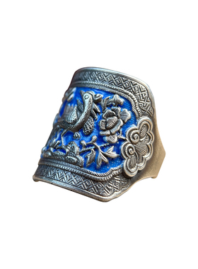 吕如曼足银999灼灼同辉国风做旧复古风非遗錾刻送礼物纯银戒指