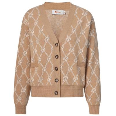 皮皮狗撞色提花宽松加厚羊绒开衫