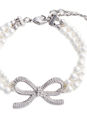 [送礼]self-portrait 2025早秋银色双层人造珍珠蝴蝶结手链