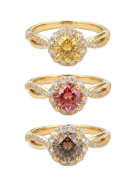 蕾迪高定新品花语一克拉莫桑香槟金色意大利工艺时尚戒指