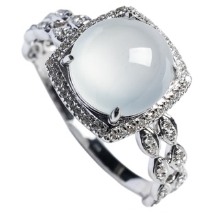 缅甸天然翡翠A货冰种老坑冰透18K金带钻翡翠戒指女款时尚翡翠戒指