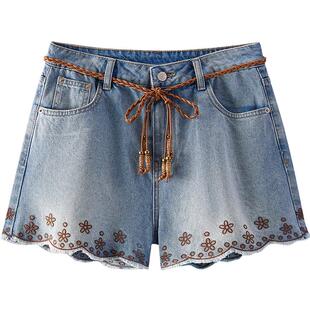 商场同款|森马牛仔裤女夏绣花宽松2026新款设计感波西米亚风短裤