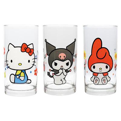 日本制三丽鸥kitty美乐蒂库洛米可爱卡通玻璃果汁水杯420ml