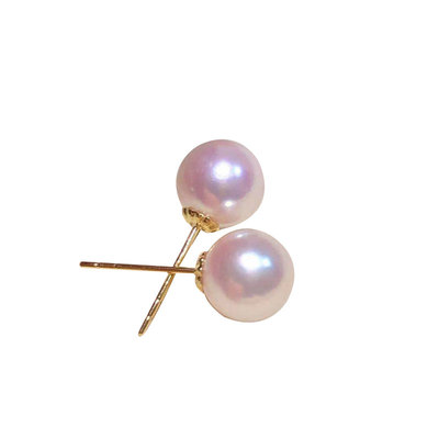 耳钉diy配件g18k海水珍珠托金