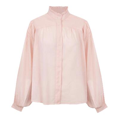 ANTIK BATIK x LOOKNOW2025年秋季新款粉色花边立领长袖衬衫女