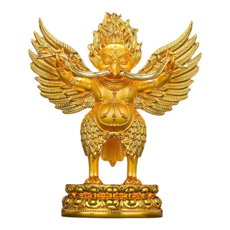 金翅大鹏鸟佛像摆件喇荣同款4寸鎏金纯铜莲花座护法佛像家用摆件