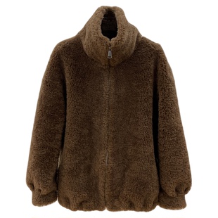 万年不过时 慵懒感100羊羔毛皮毛一体毛毛外套女冬季保暖立领上衣