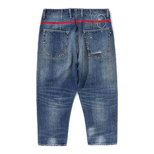 MR.BATHING APE男装秋冬猿人胡子刺绣做旧晕染感牛仔裤150301N