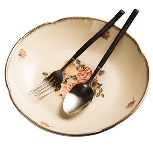 南韩餐具釉上彩陶瓷家用菜盘圆盘鱼盘深盘盘子高级感餐具套装精致