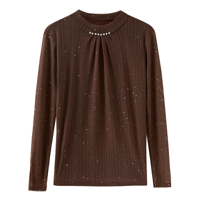 网纱T恤女中年长袖打底衫