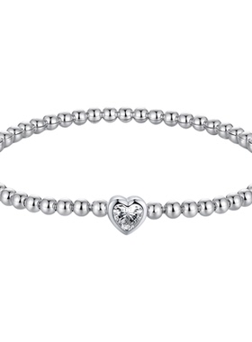 锦河畔原创s925纯银心形圆珠弹簧手链时尚简约弹力绳爱心手链